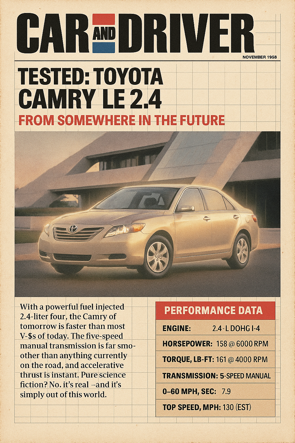2009 Toyota Camry in 1985 Car and Driver style